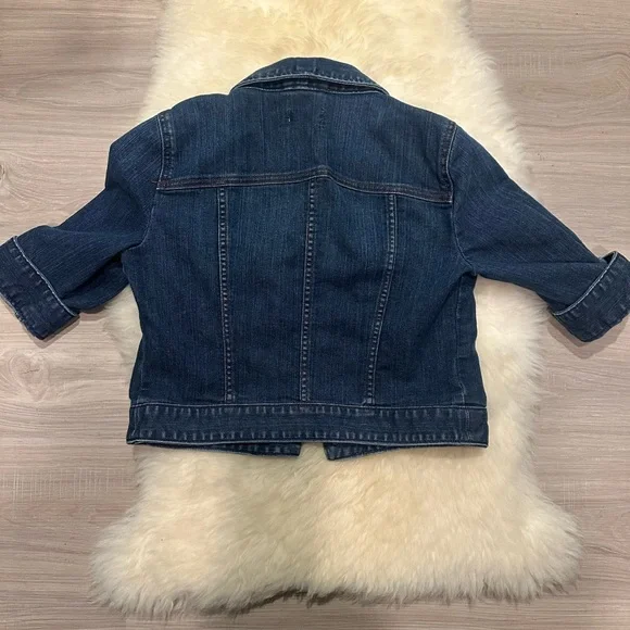 XS.     LOFT Kids Dark Blue Jean Jacket.         BL/RD12 - Picture 3 of 3